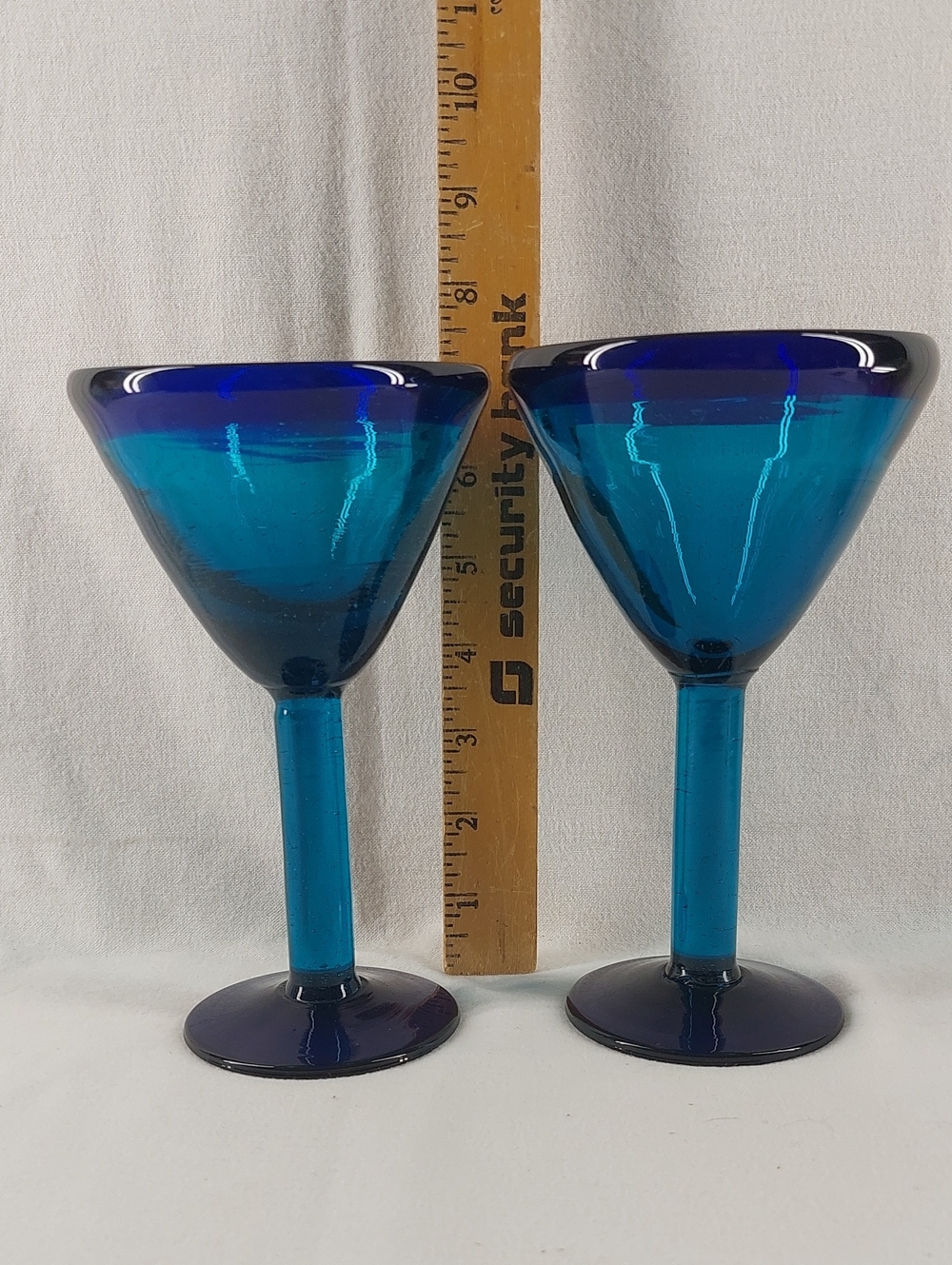 Blue Handblown Glass Martini Goblets - Set of 2